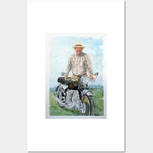 This is a watercolour painting from a photo of a good friend with his HRD Vincent Posters and Art